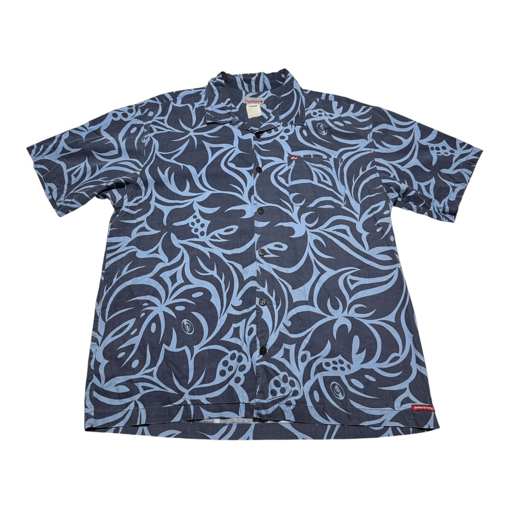 Vintage 90s Quiksilver Blue‎ Surf Casual Button Down Shirt Men's XL Hawaiian